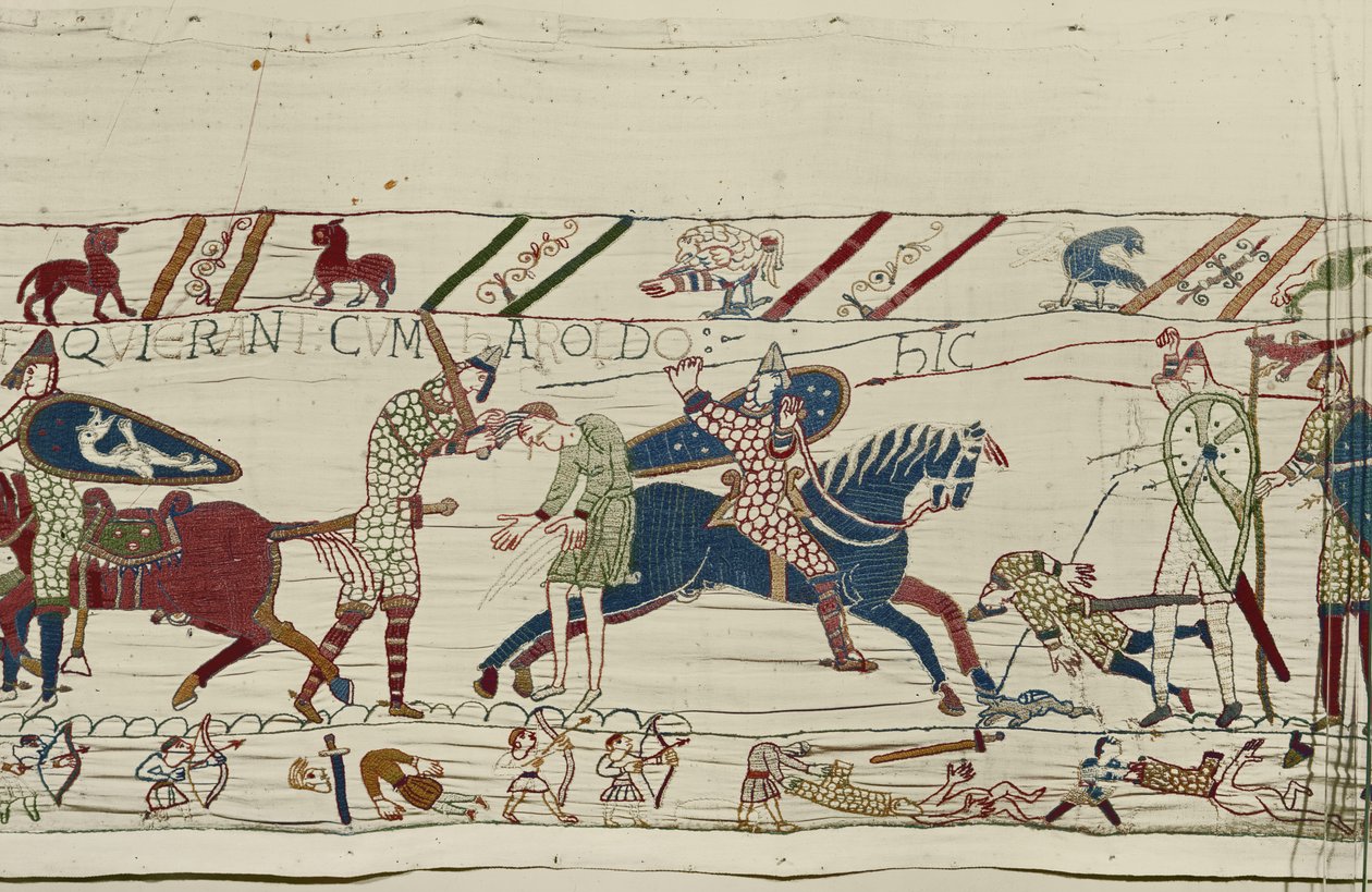 Normannerne dræber dem, der har været sammen med kong Harold, Bayeux Tapestry af Unbekannt Unbekannt