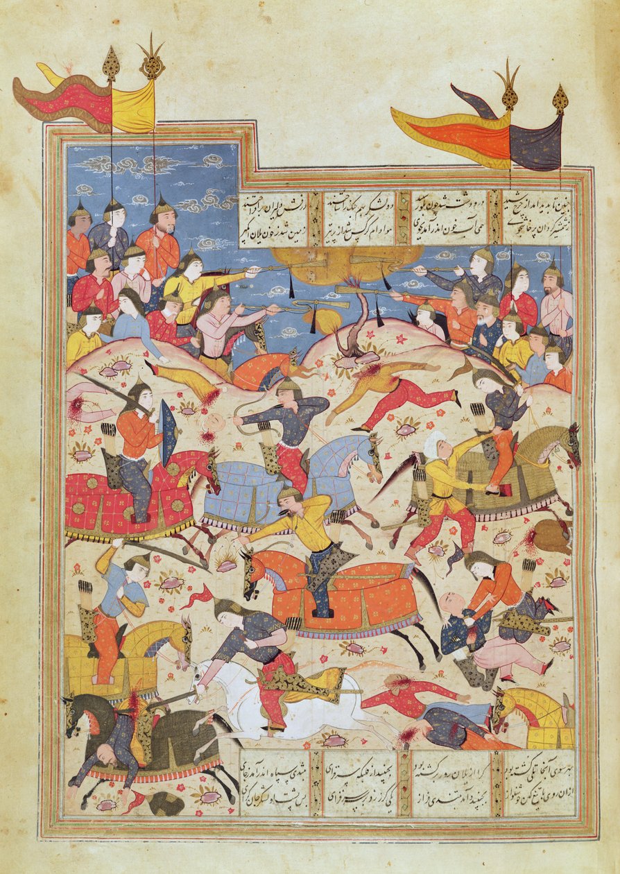 Battle Scene, illustration fra "Shahnama" af Unbekannt