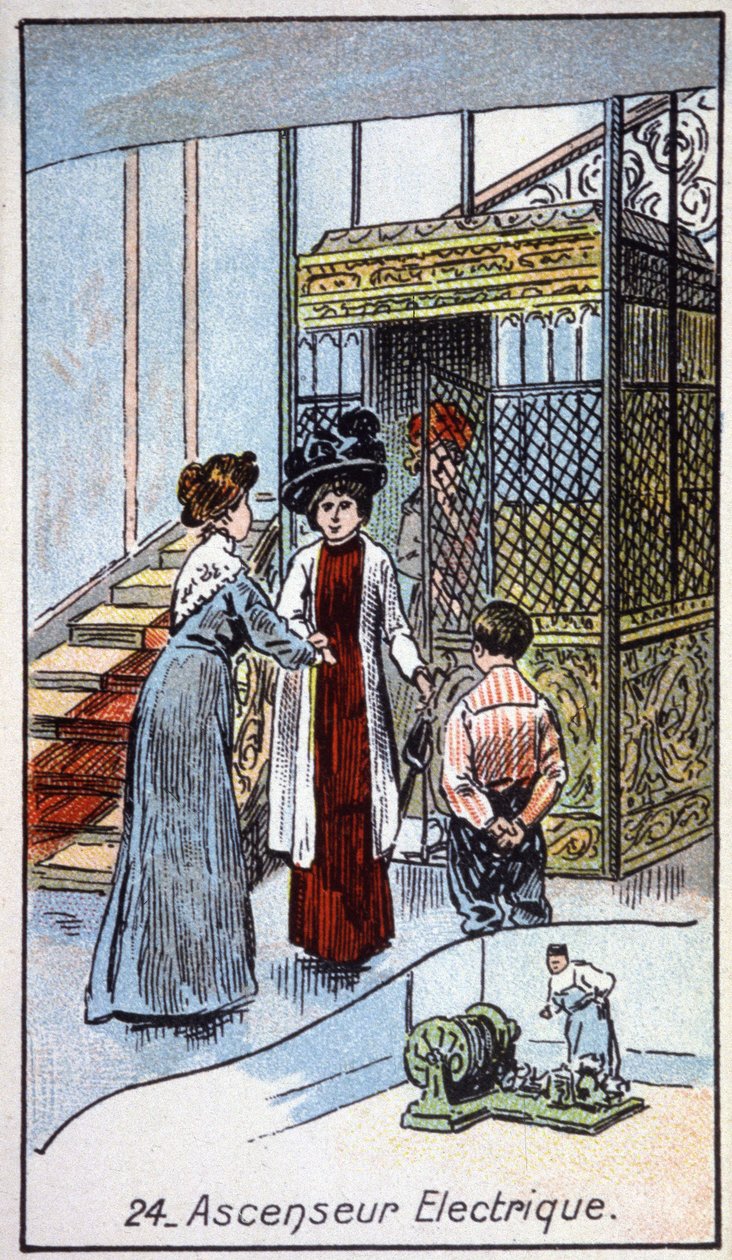 Elektrisk elevator, ca. 1910 (illustration) af Unbekannter Künstler
