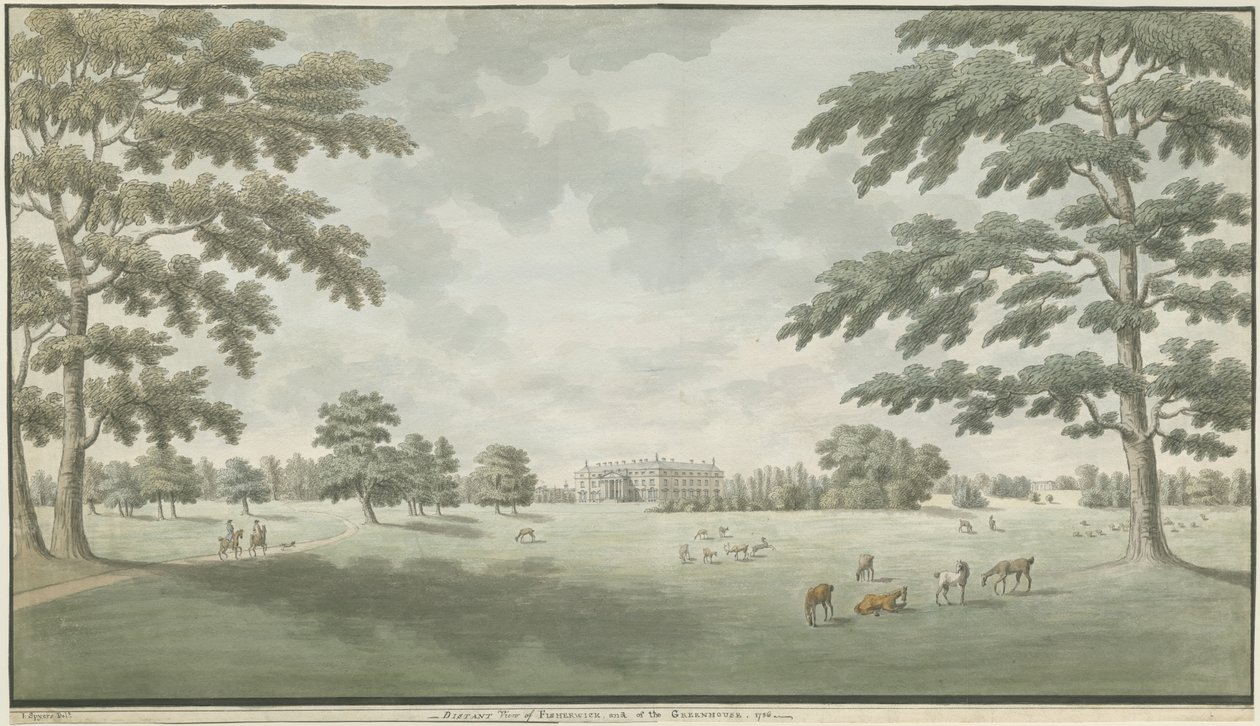 Fisherwick Hall: vandfarvetegning, 1786 af Unbekannt