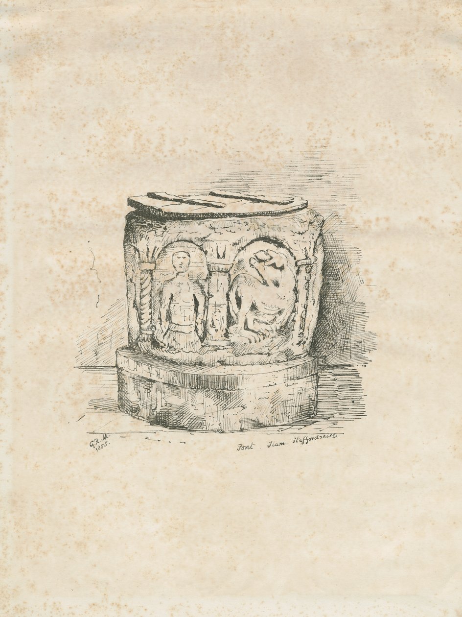 Font in Ilam Church: lithograph, 1855dani af Unbekannt