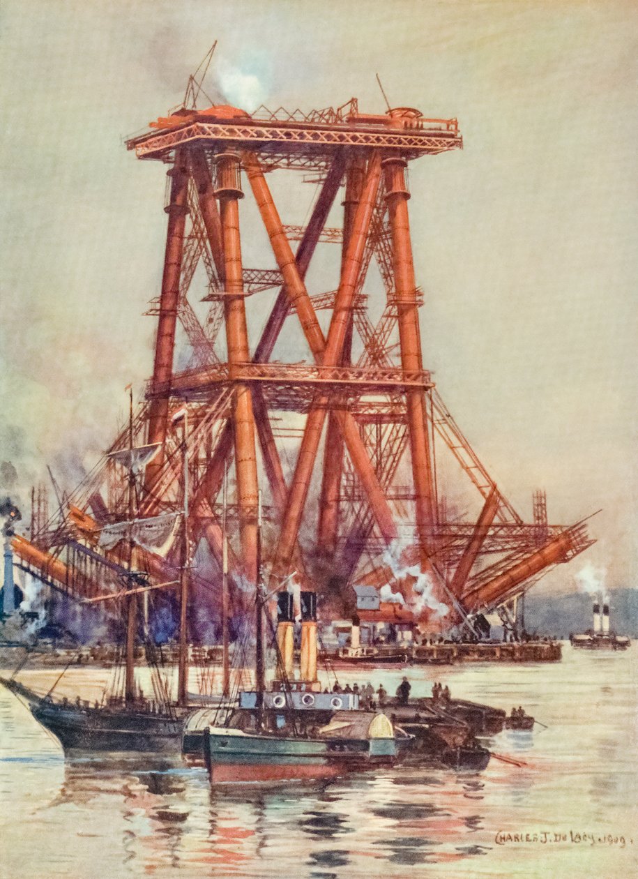 Forth Bridge, Skotland, under opførelse. ca. 1880-1890 af Alec Hunter