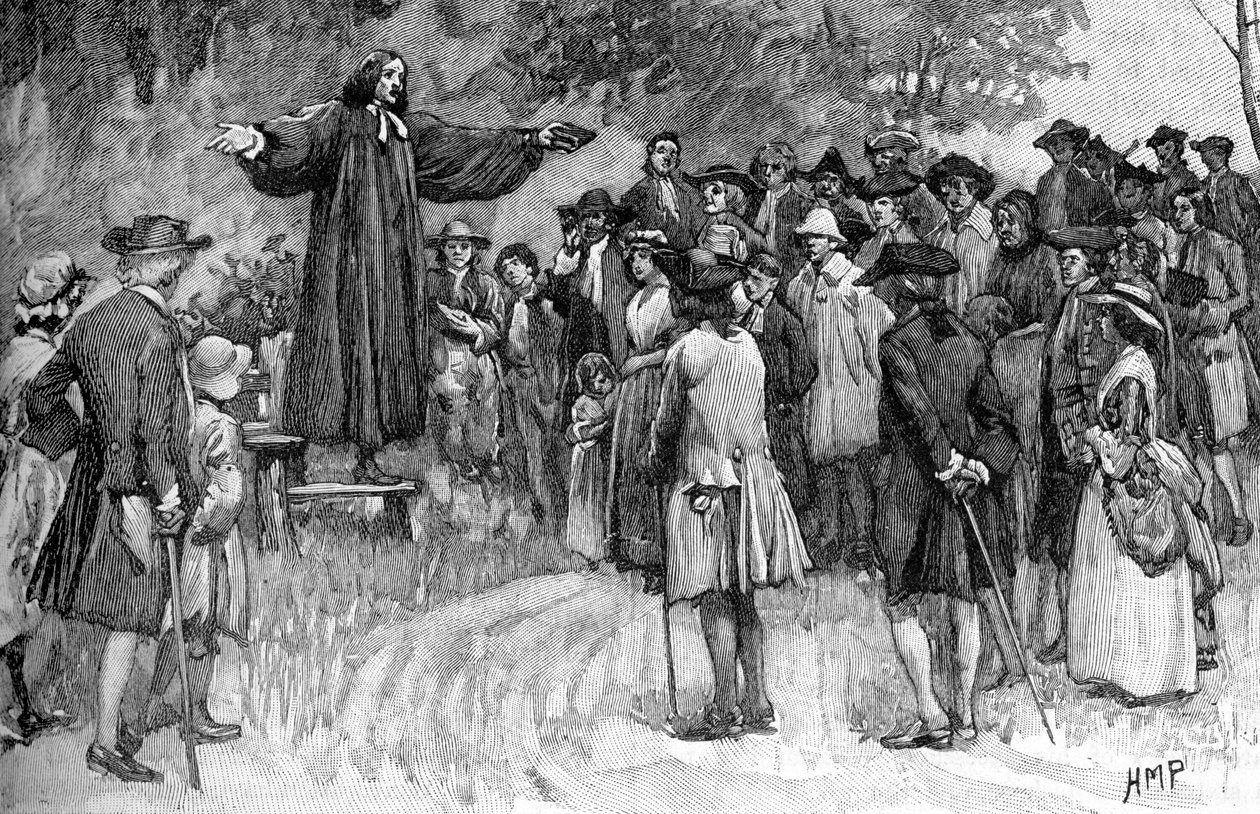 George Whitefield prædiker i kolonier af Unbekannter Künstler