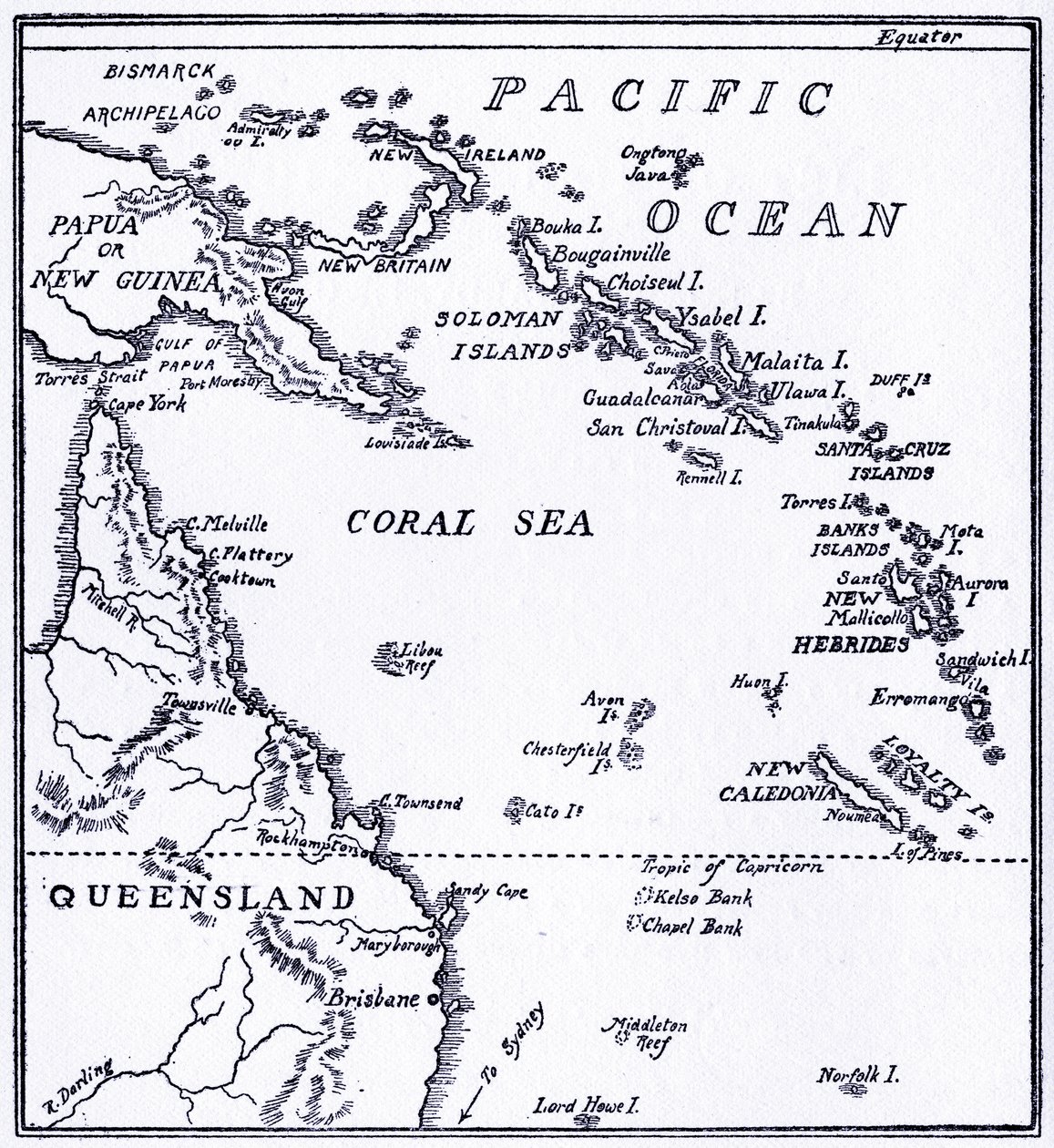 Kort over Melanesia af Unbekannt
