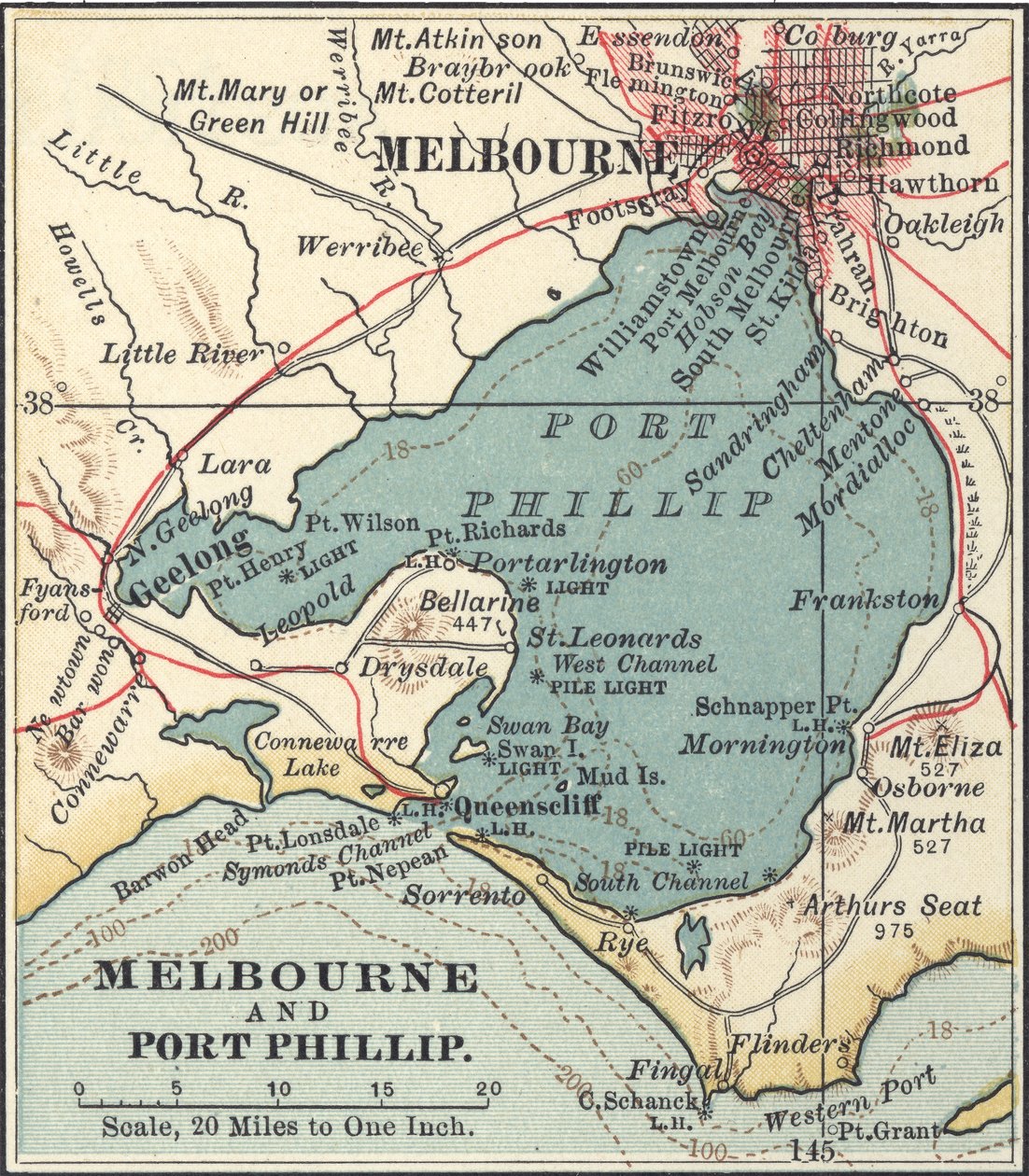 Kort over Melbourne, ca. 1900 (gravering) af Unbekannter Künstler