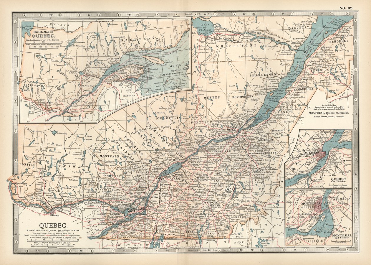 Kort over Quebec, Canada, ca. 1900 (gravering) af Unbekannter Künstler