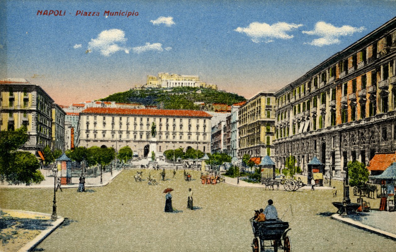 Napoli Piazza Municipio, begyndelsen af det 20. århundrede (postkort) af Unbekannter Künstler