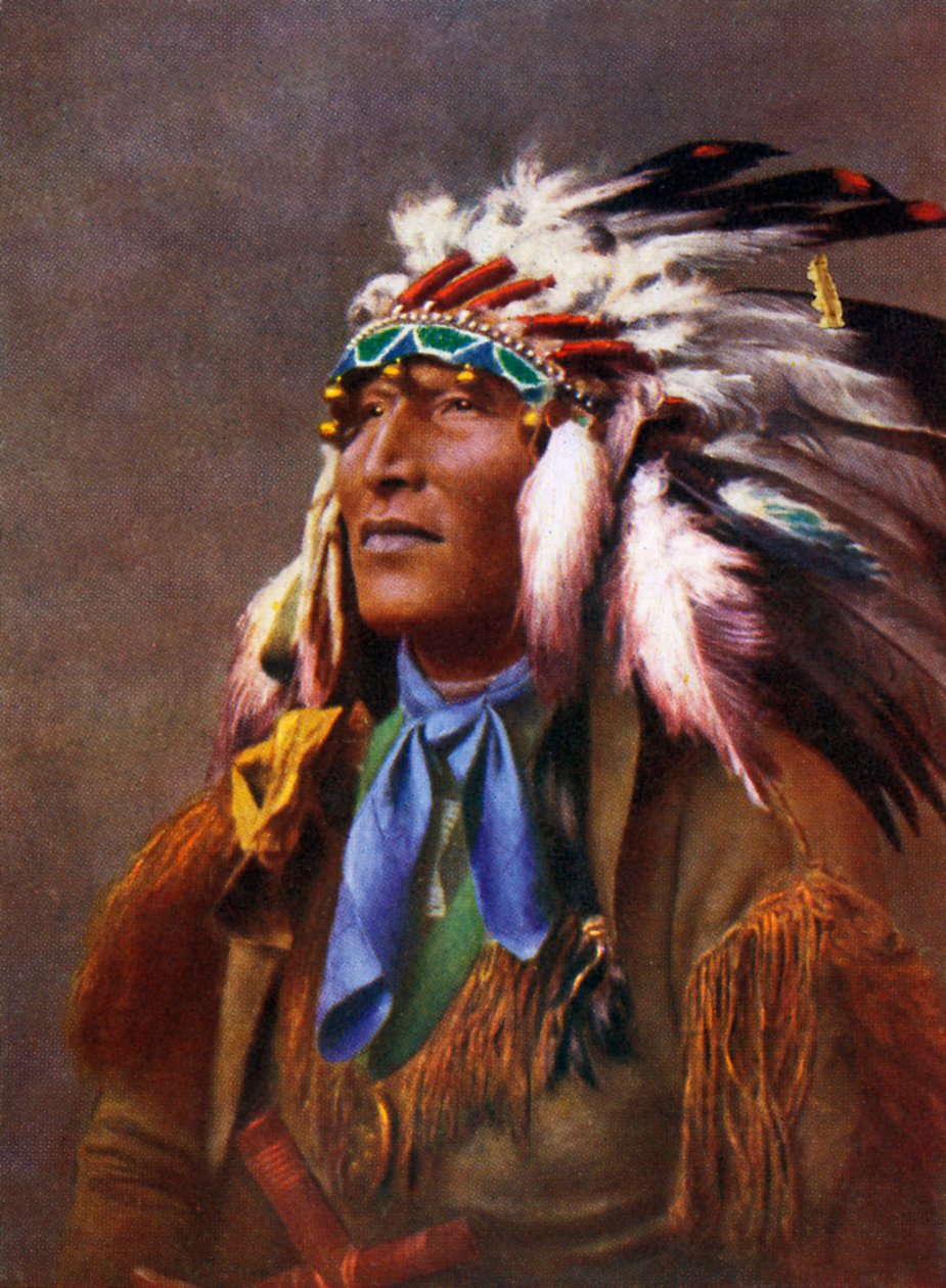 Indianer i traditionel dragt (print) af Unbekannter Künstler