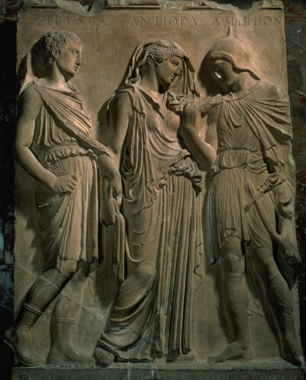 Orpheus, Eurydice og Hermes (marmor) af Unbekannt