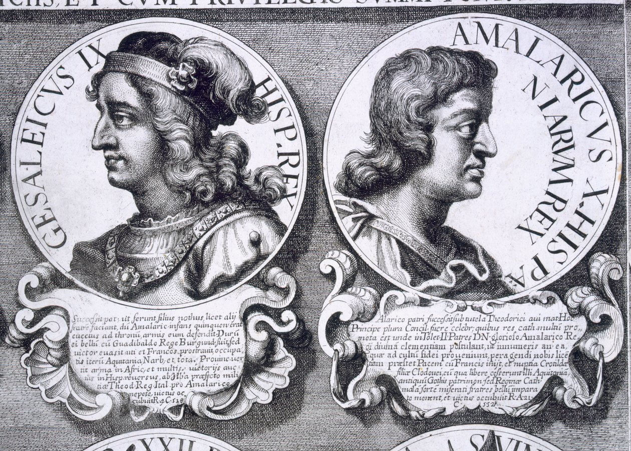 Portrætter af Gesalec og Amalaric (litho) af Unbekannt