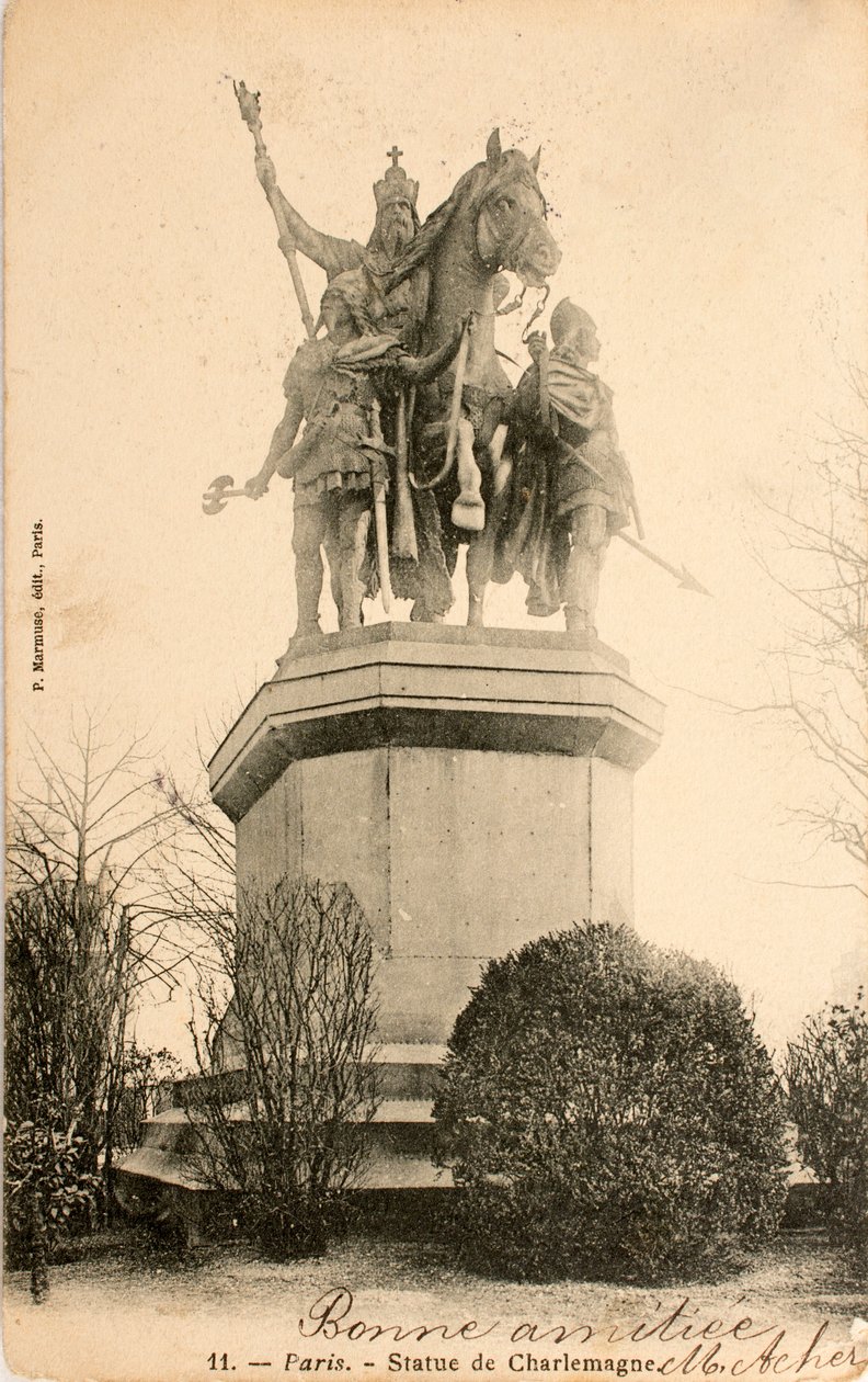 Postkort/Statue af Karl den Store/Paris/Seine/Ile de France/Frankrig af William M. Timlin