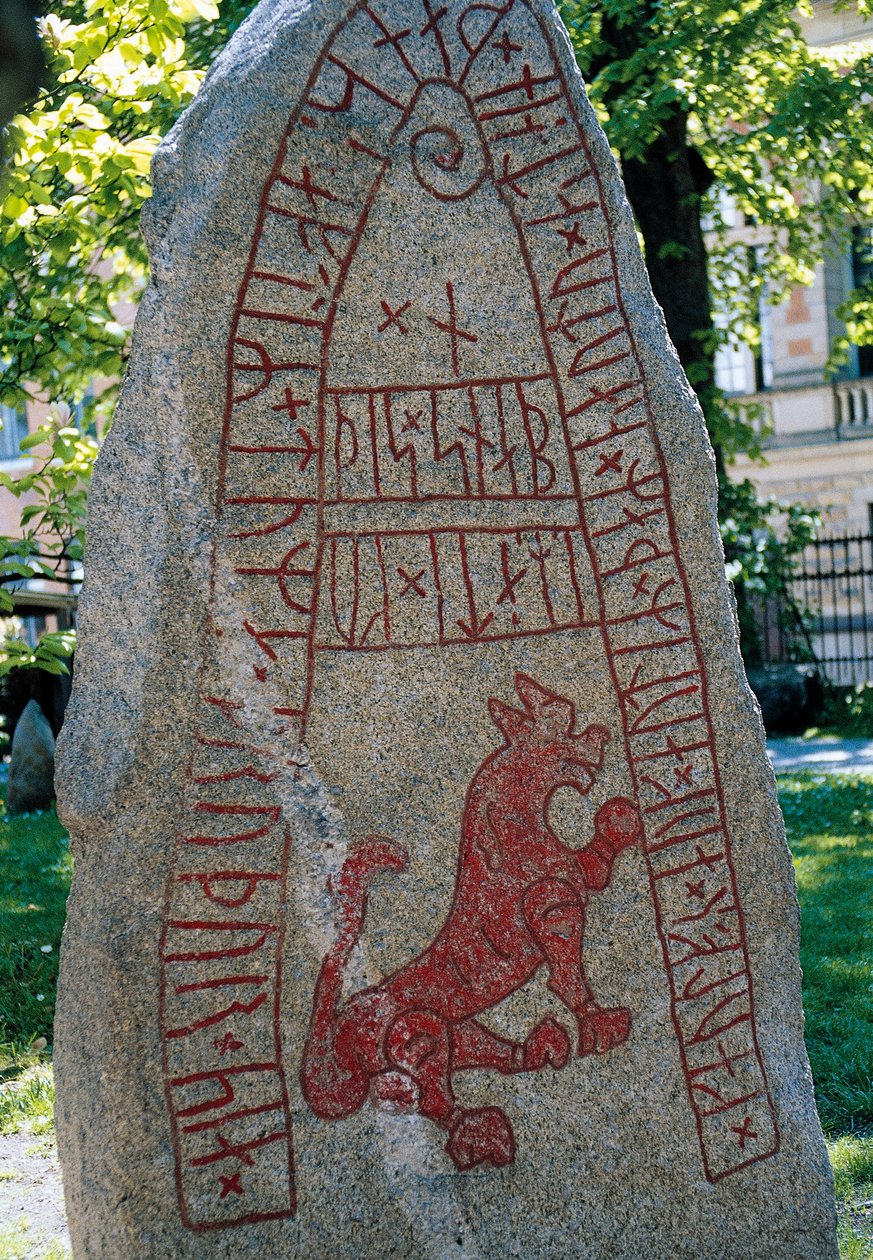 Rune Stone, Lund, Sverige. Vikingecivilisation. af Benjamin Baud