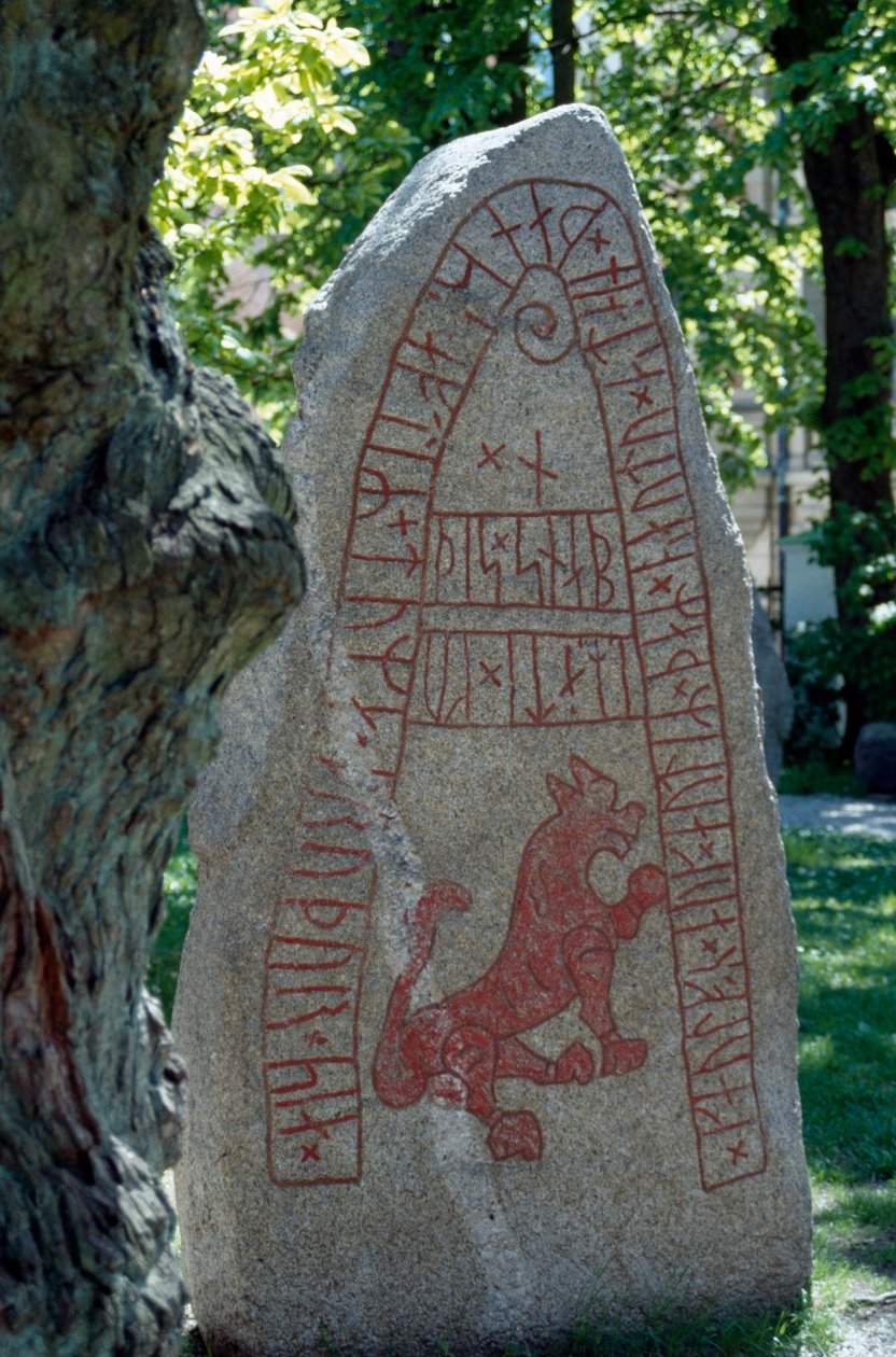 Rune Stone, Lund, Sverige. Vikingecivilisation. af Benjamin Baud
