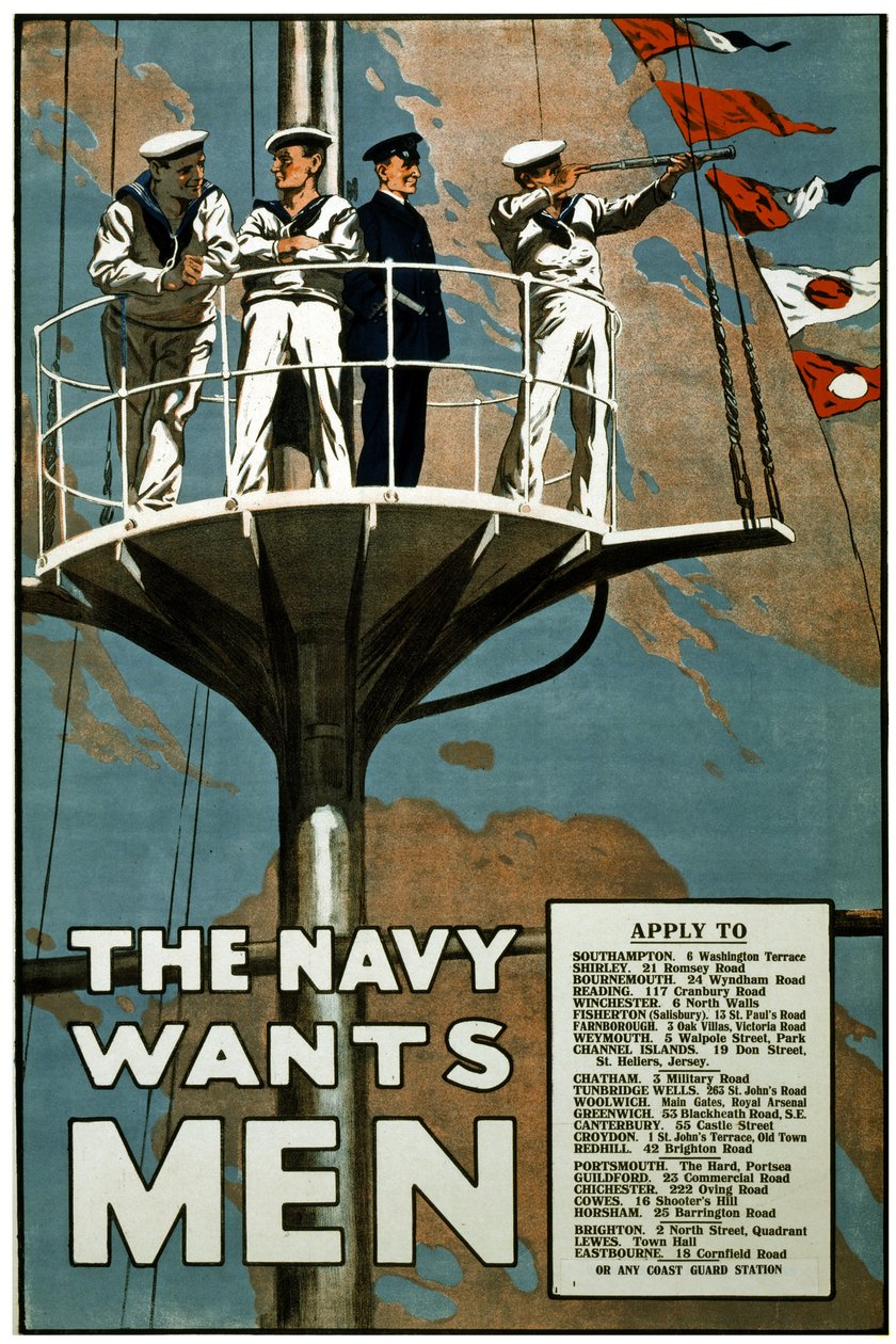 Søværnet vil have mænd, ca. 1915 (litografi) af Unbekannt