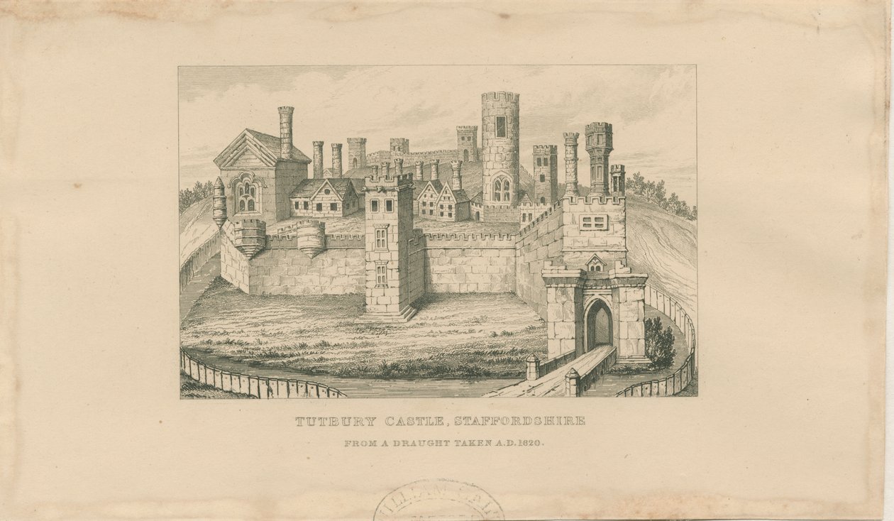 Tutbury Castle: Stålgravering, 1620 af Unbekannt