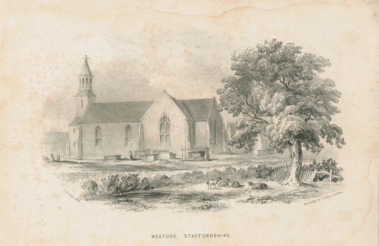 Weeford Church: litografi, 1841 af Unbekannt
