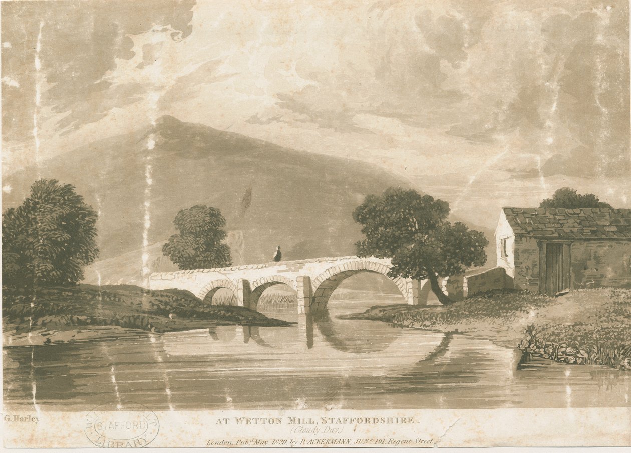 Wetton Mill: akvatintegravering, nd [c 1829] af Unbekannt