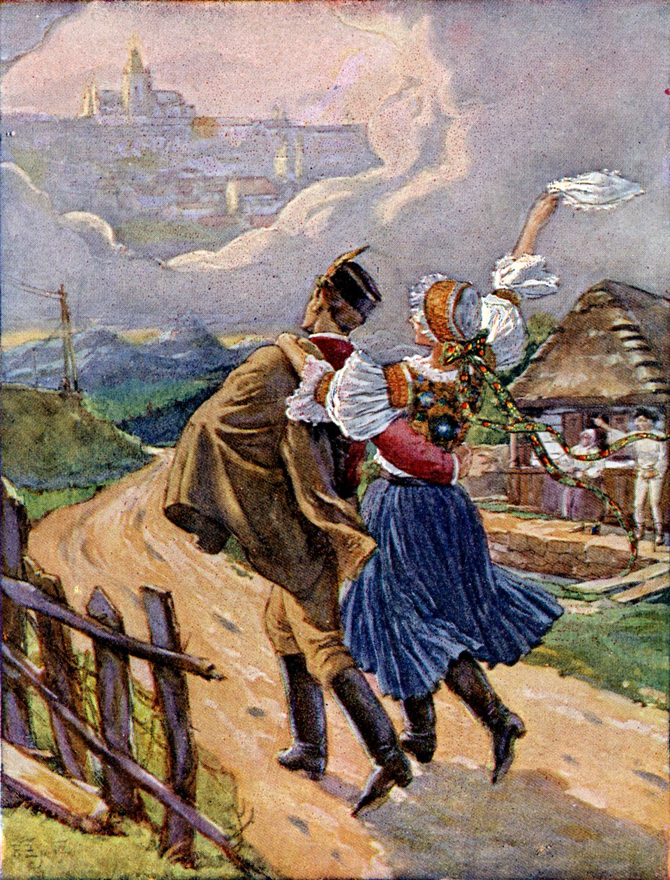 Ungt tjekkisk par i nationaldragt, ca. 1920 af Unbekannter Künstler