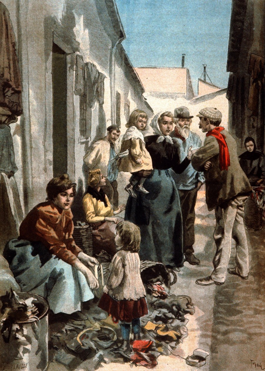 Mænd i klude og knogler i Paris, ca. 1900 (illustration) af Unbekannter Künstler