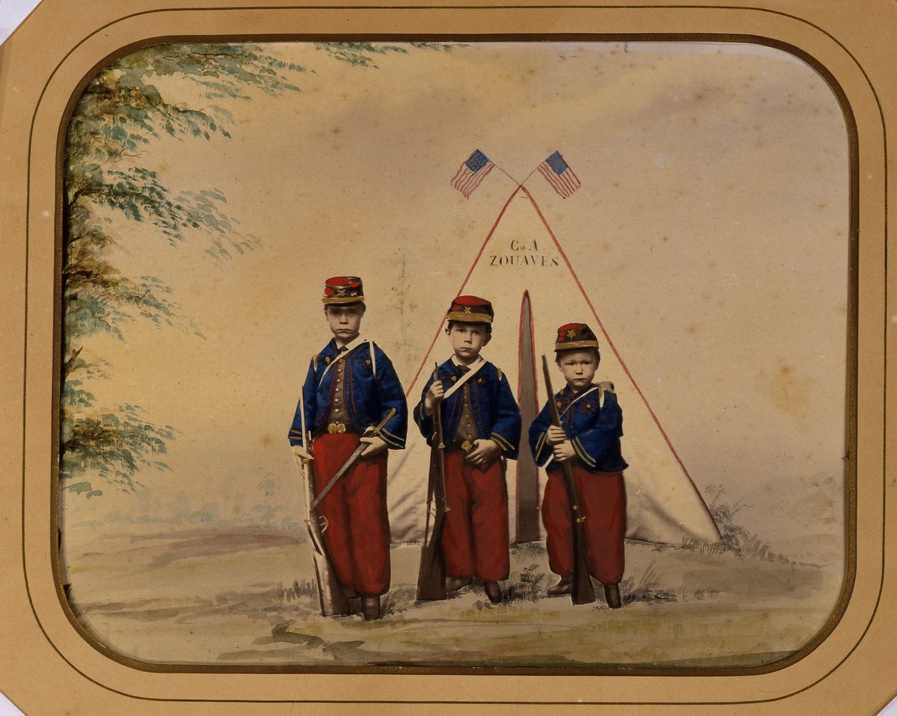 Tre drenge i zouave-dragt af Unidentified