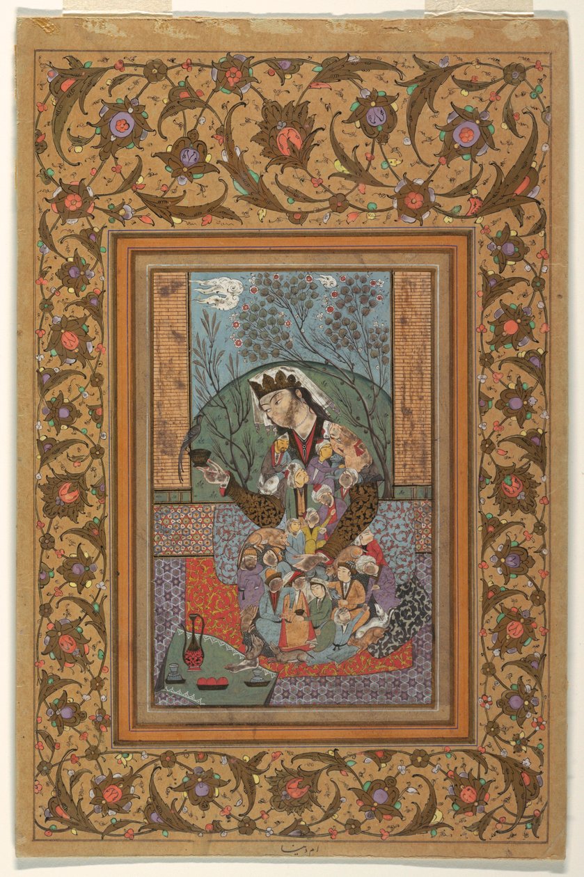 Tegning, miniature: siddende figur af Unknown