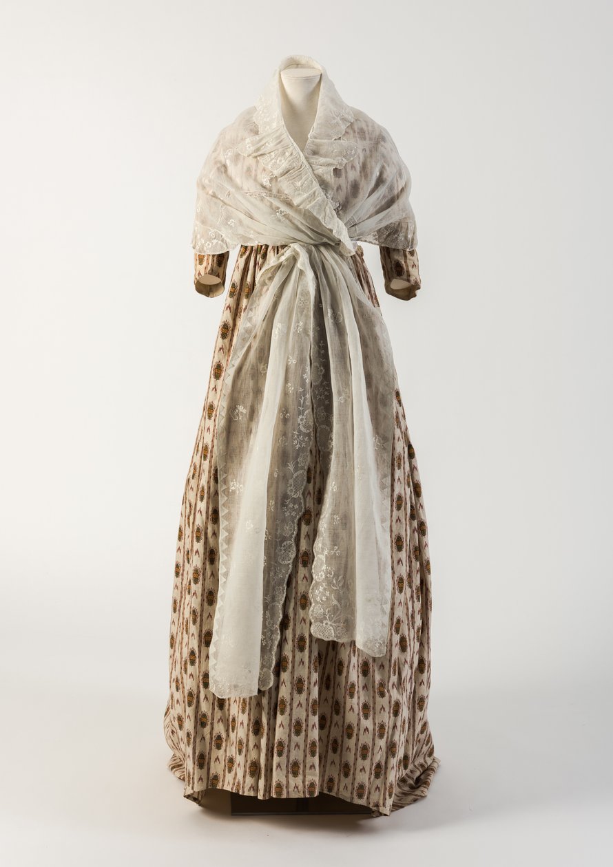 Rød og grøn printet bomuldskjole, 1790