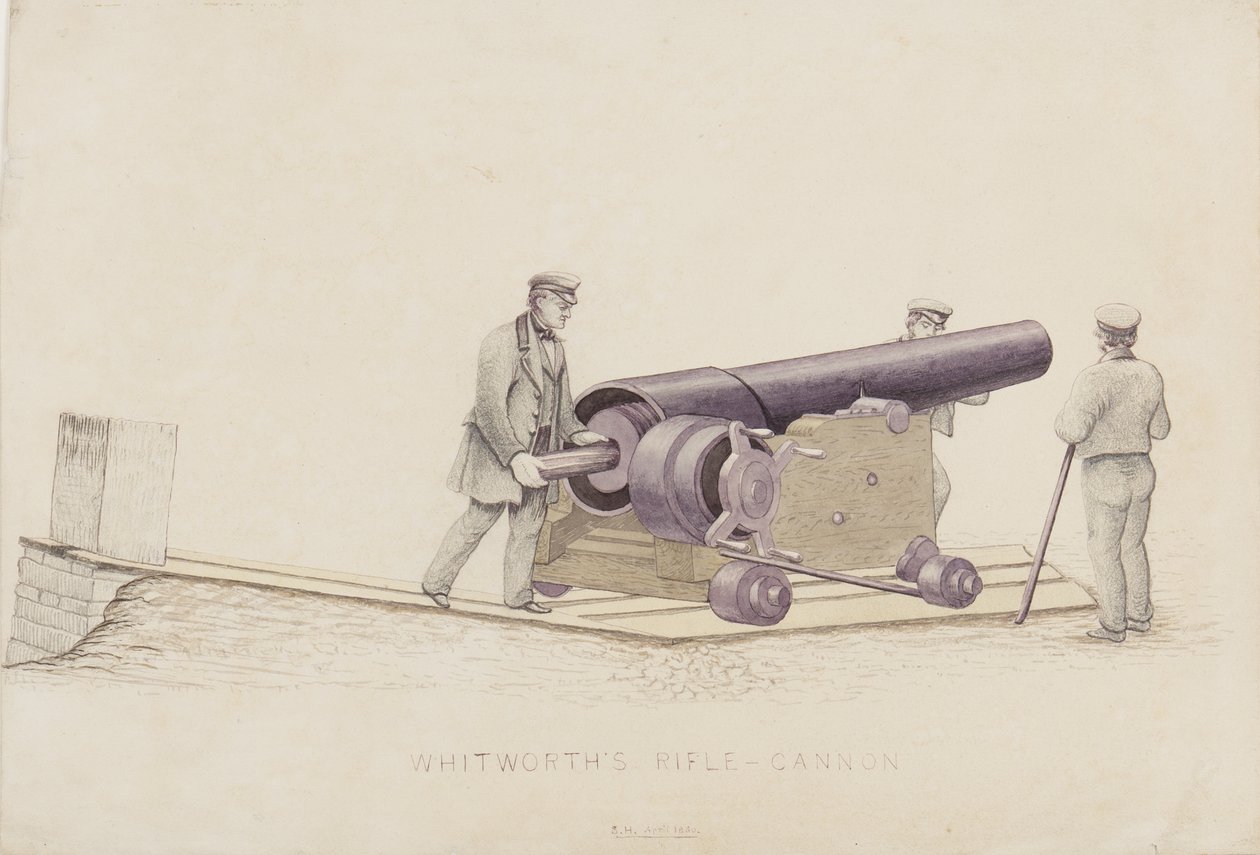 Whitworths Rifle-Cannon, ca. 1860 (blyant og wc på papir) af Unbekannt Unbekannt