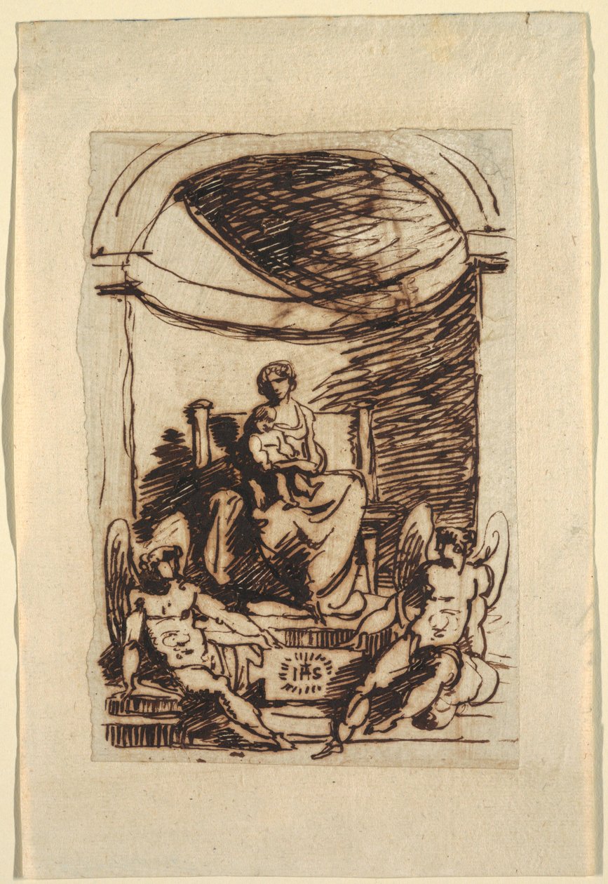 Tegning, Enthroned Virgin og Child af Unknown