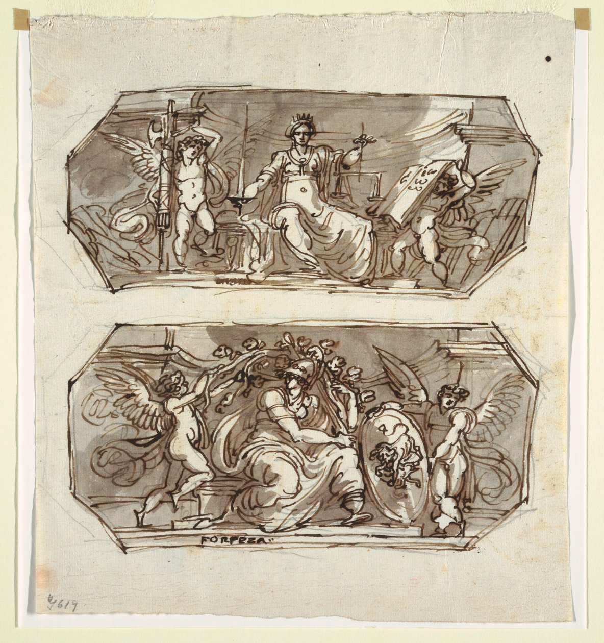 Tegning, retfærdighed og styrke, i to ottekanter, 1812 af Unknown