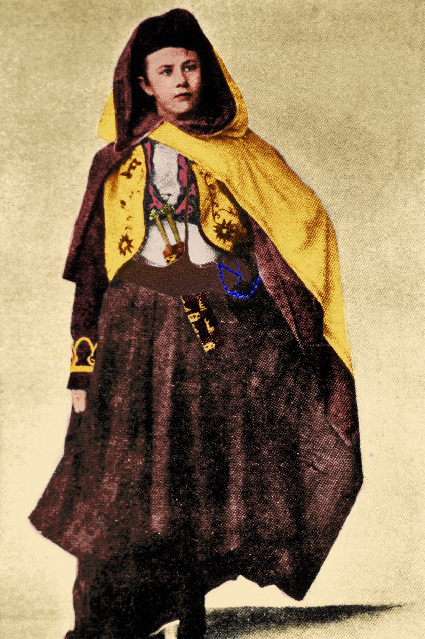 Schweizisk opdagelsesrejsende Isabelle Eberhardt iført arabisk kostume, ca. 1897 (senere farvelægning) af Unknown