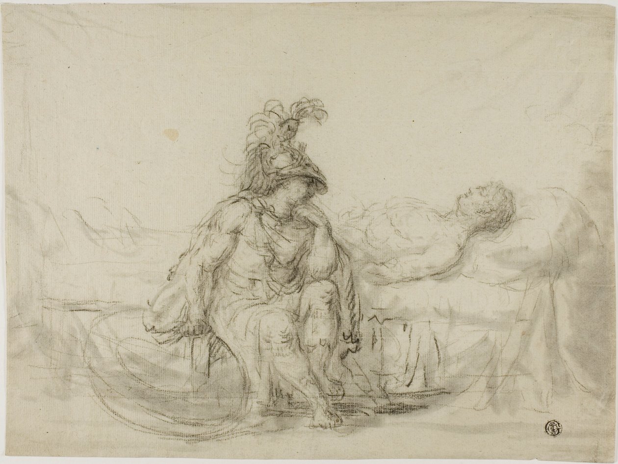 Achilles sørgende Patroklos af Unknown