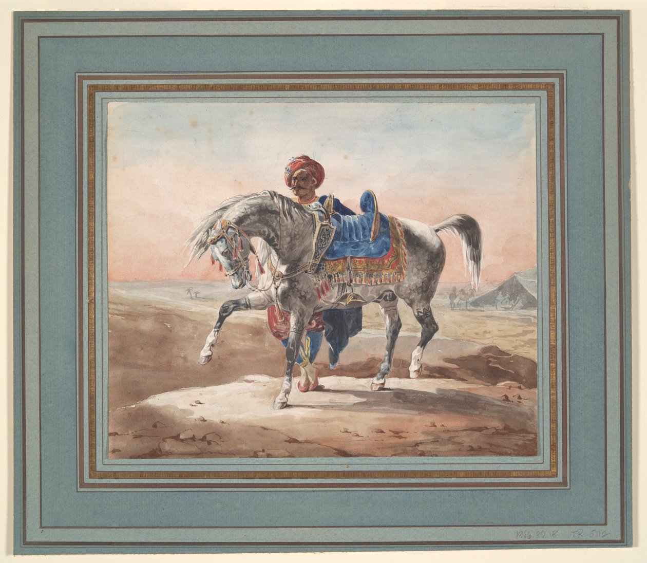 Araber, der står ved en hest af Unknown