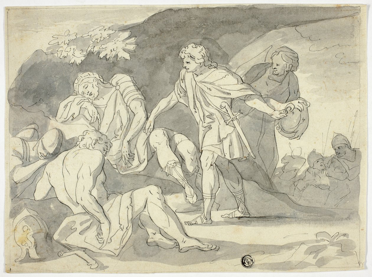 David skærer skørtet af Sauls kappe af Unknown