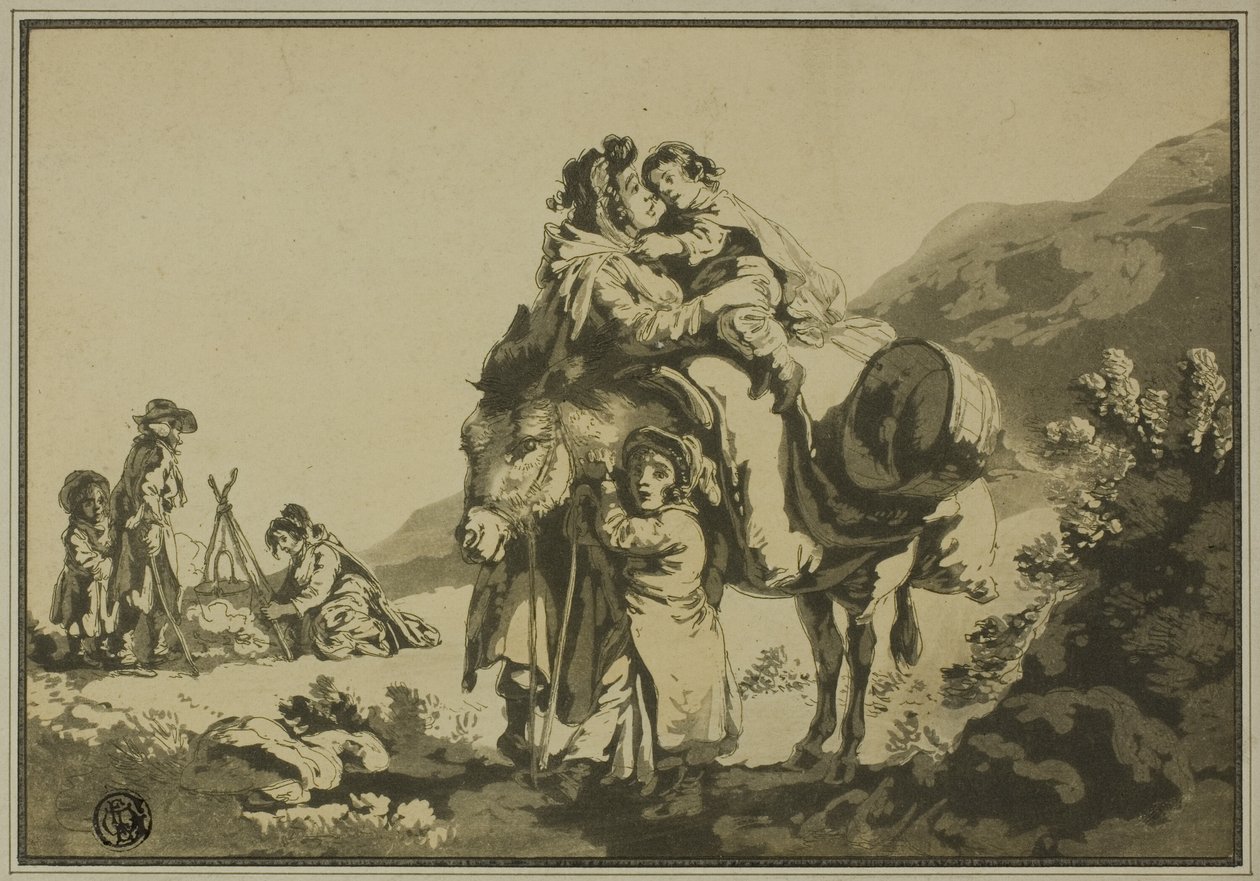Familie af rejsende hviler sig af Unknown