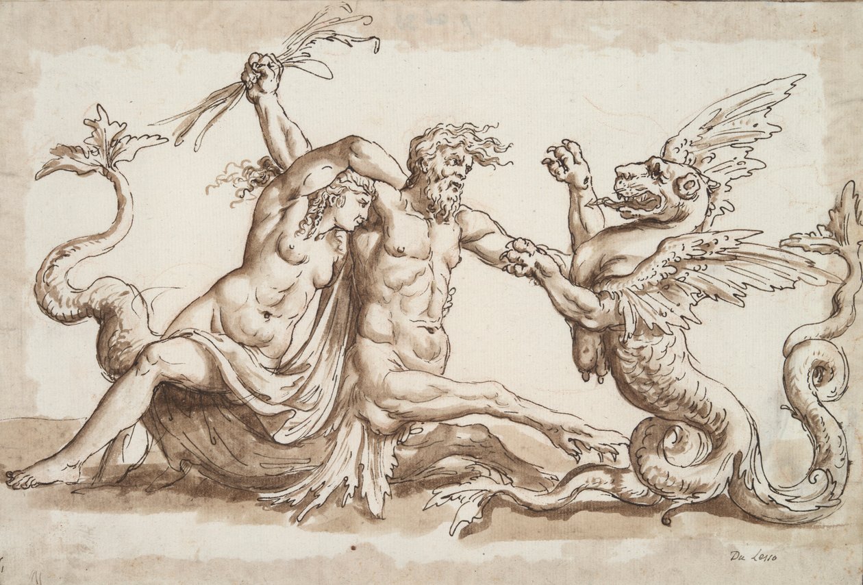 Nereid og Triton kæmper mod en Griffon af Unknown