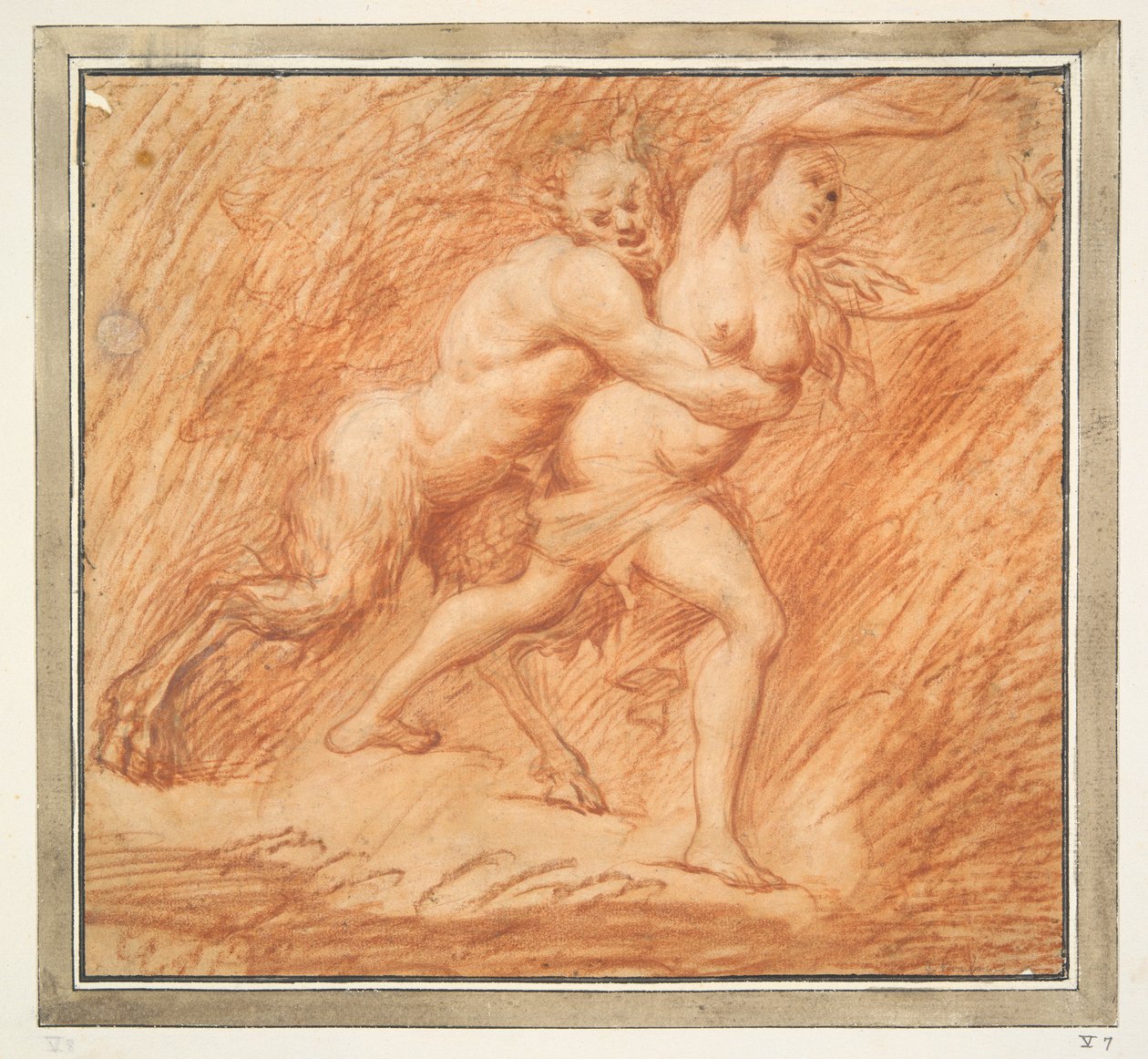 Nymfe og Satyr af Unknown