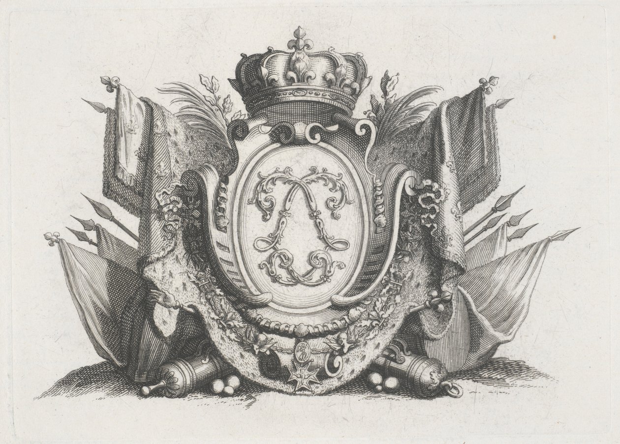Kongemærke med krone og flag og sammenflettet af Unknown