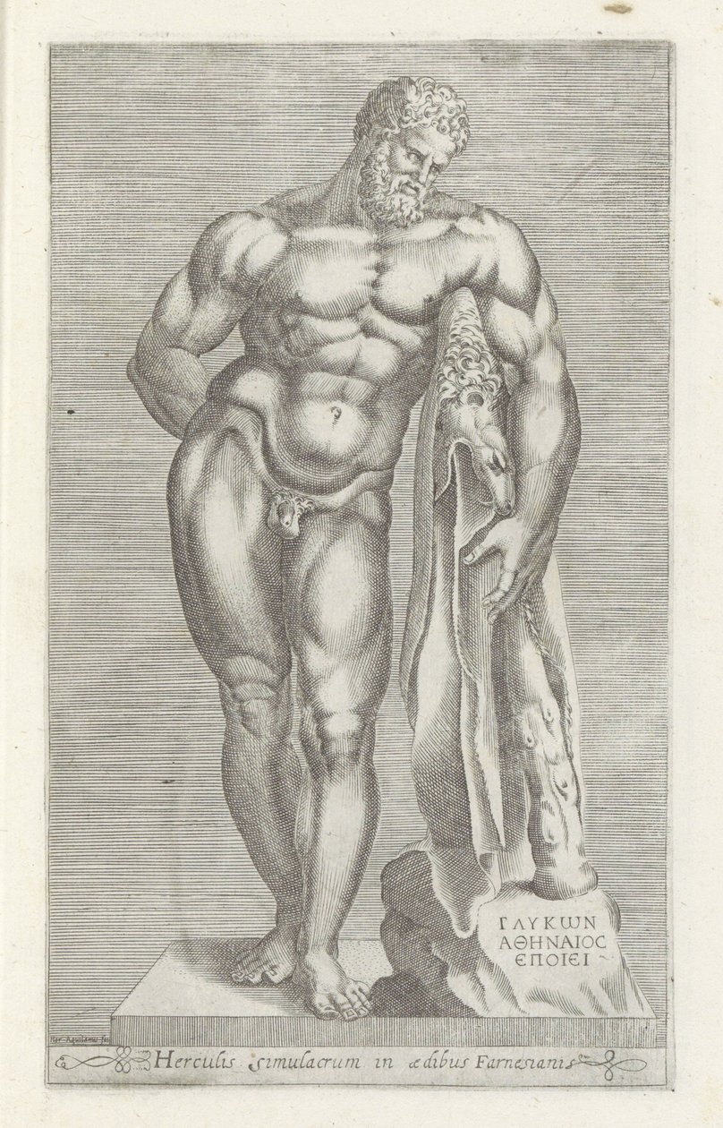Skulptur af Herkules Hercules Farnese Statue af Hercules i det farnesiske palads (titel på objektet) Antikke skulpturer i Rom (serietitel) Ikoner af de gamle statuer af byen Rom, som ses på offentlige steder (serietitel) af Unknown