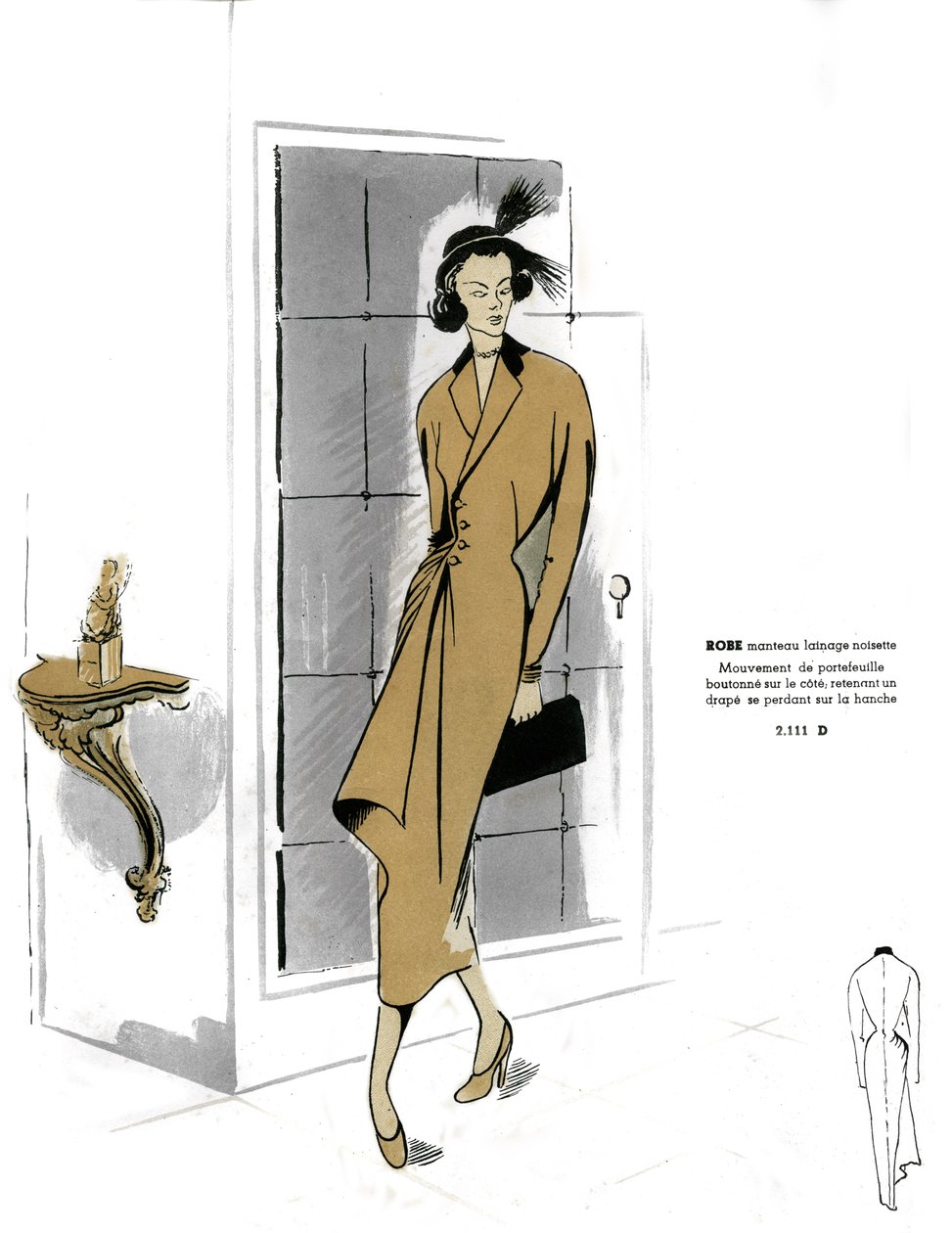Fransk mode, hasselnød frakke kjole design. af Unknown artist