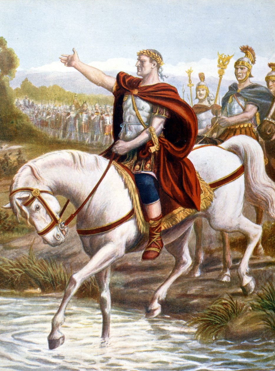 Julius Cæsar passerer Rubicon (gravering) af Unknown artist