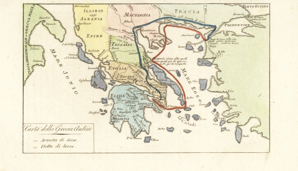Kort over det antikke Grækenland af Unknown artist