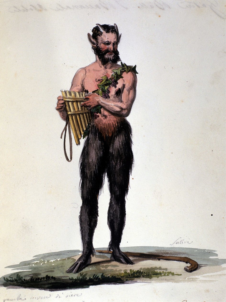Satyr og musik. 1800-tals gravering. af Unknown artist