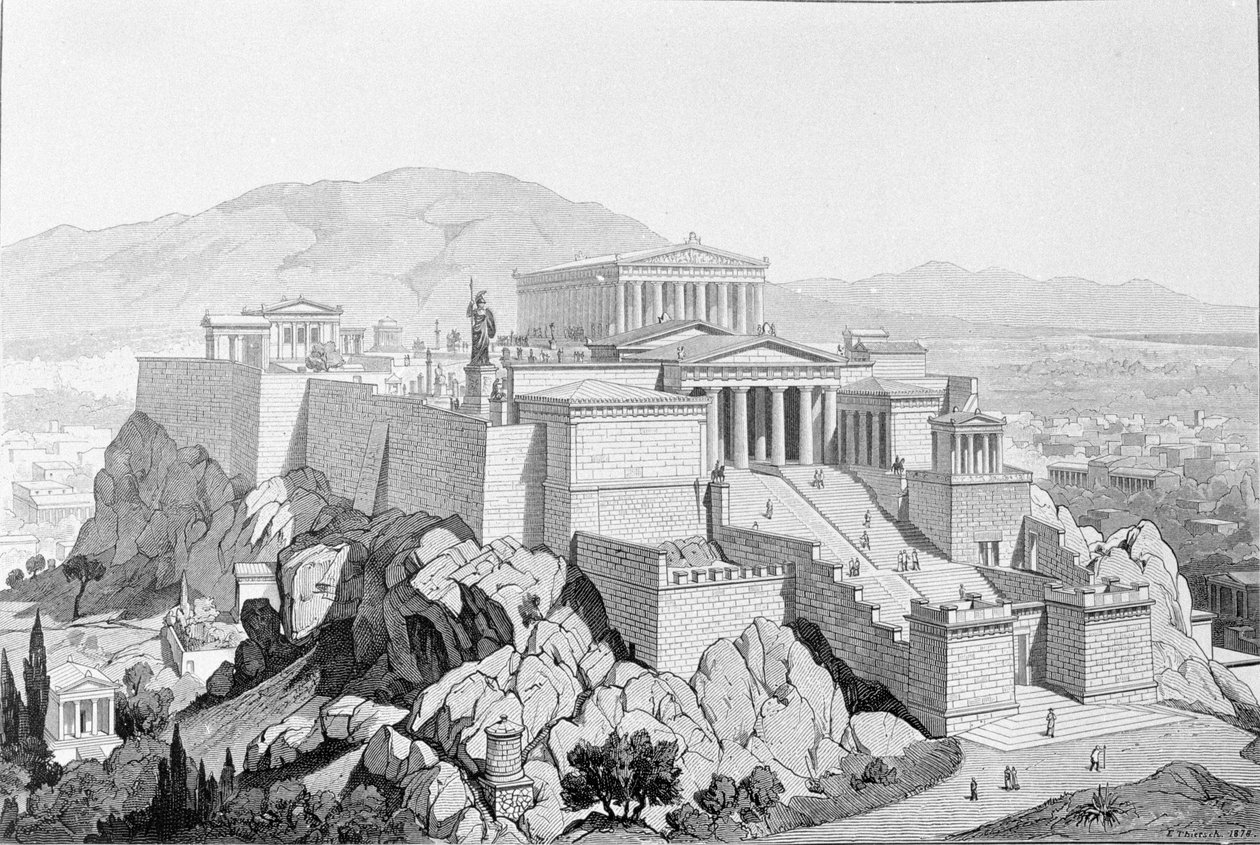 Athens Akropolis. Stik fra 1861. af Unknown artist