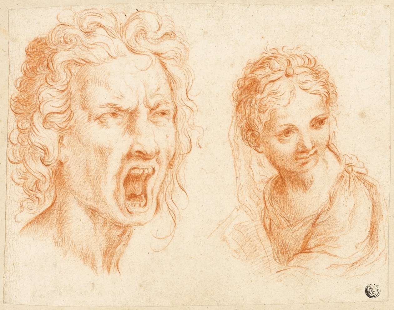 Grimasserende mandshoved, pigebuste af Unknown Italian