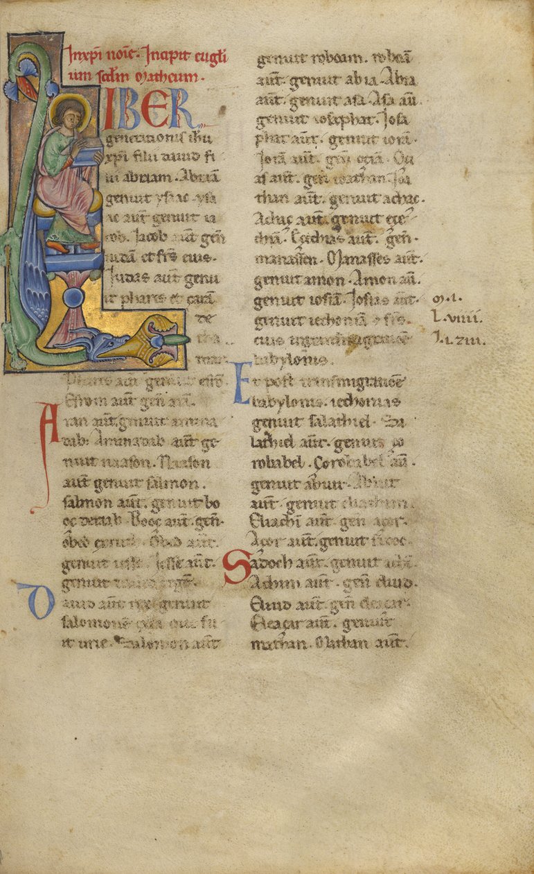 Initial L: Sankt Matthæus siddende af Unknown artist