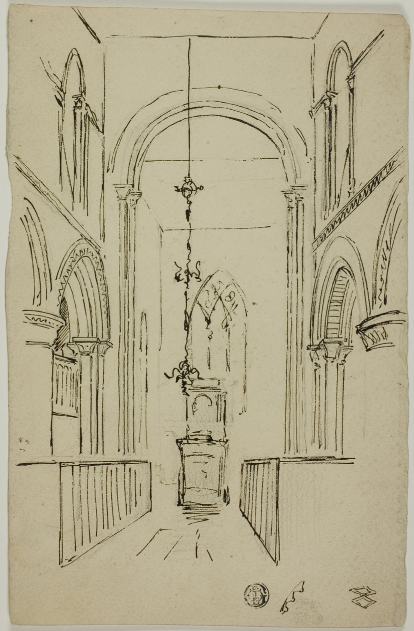 Interiør af en katedral af Unknown artist