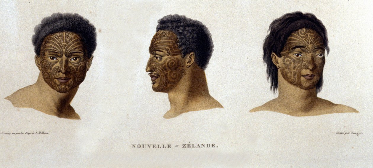 Tatoveringer af en indfødt i New Zealand. af Unknown artist
