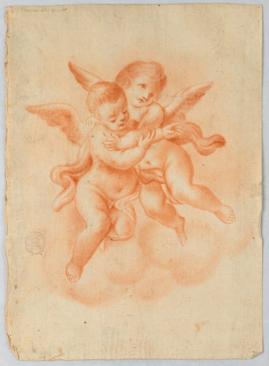 Winged Putti i skyer af Unknown artist
