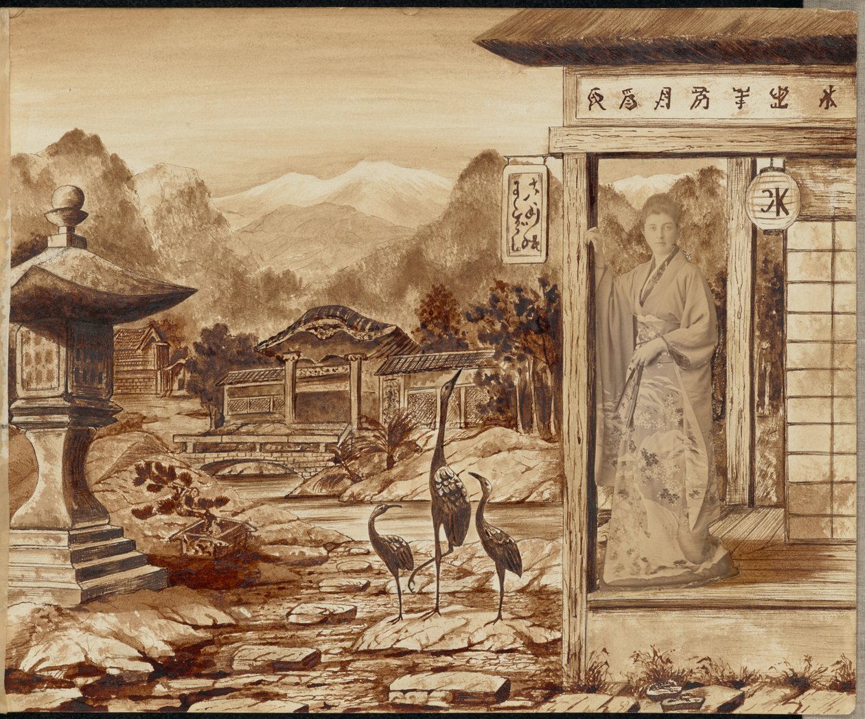 [Kvinde i japanske omgivelser] af Unknown artist
