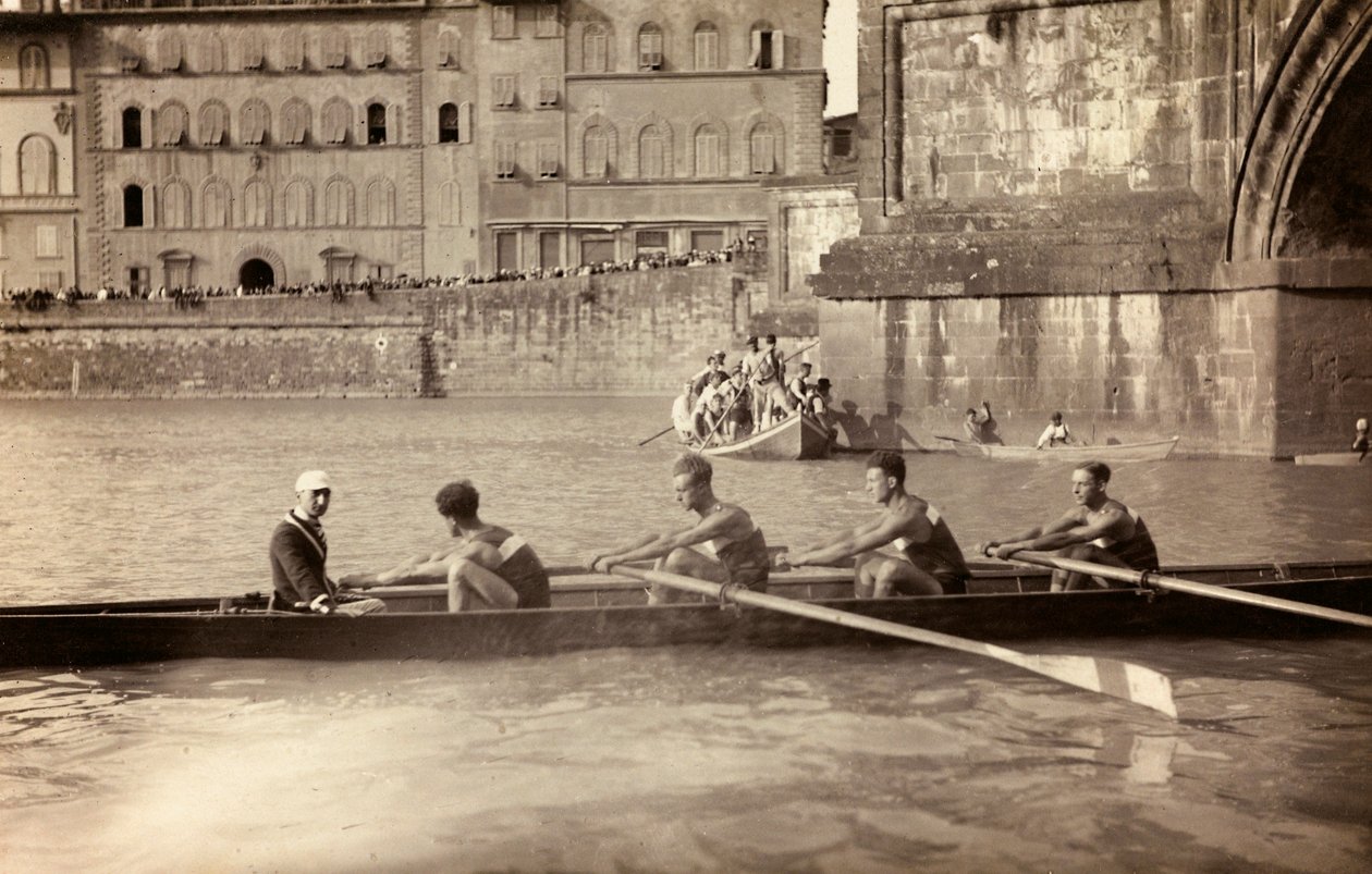 Roning på Arno-floden, Firenze af Unknown photographer